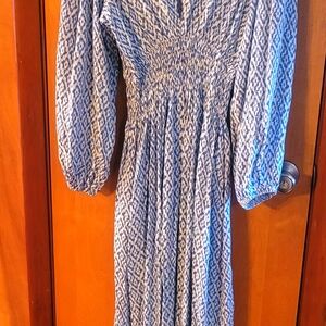 Dress Forum Los Angeles Coverup Large Blue Beige Ruched Elastic Waist M Womens